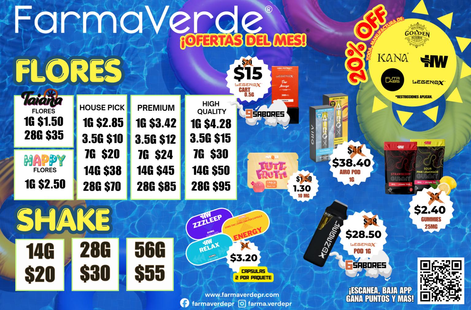 FarmaVerde ofertas del mes en Puerto Rico: precios de flores, shake, cartridges, pods, gummies y cápsulas con descuentos y promociones especiales.